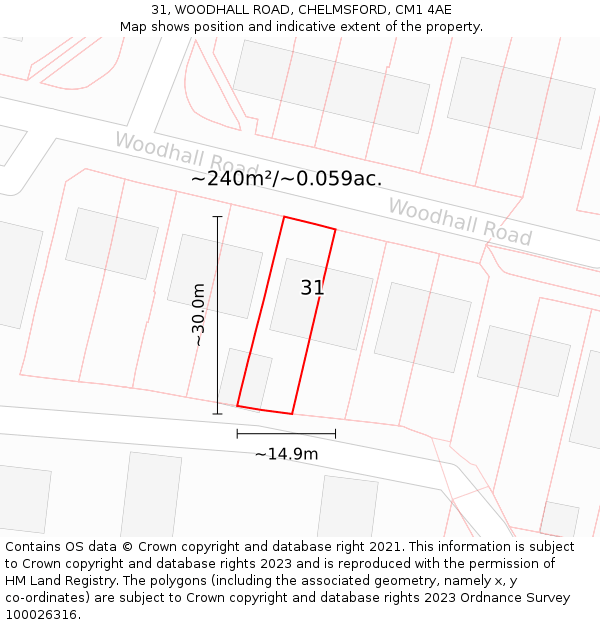31, WOODHALL ROAD, CHELMSFORD, CM1 4AE: Plot and title map