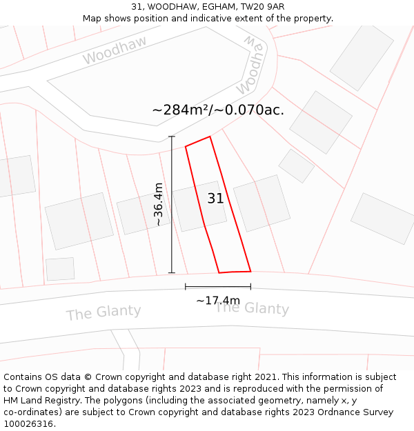 31, WOODHAW, EGHAM, TW20 9AR: Plot and title map
