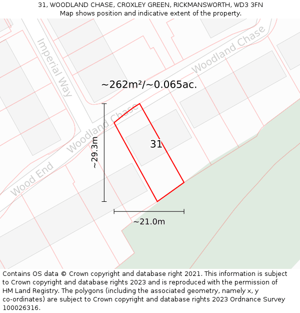 31, WOODLAND CHASE, CROXLEY GREEN, RICKMANSWORTH, WD3 3FN: Plot and title map