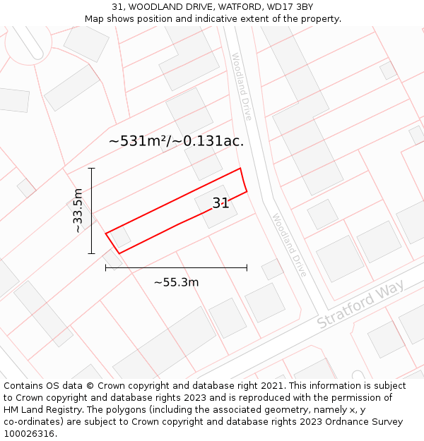 31, WOODLAND DRIVE, WATFORD, WD17 3BY: Plot and title map