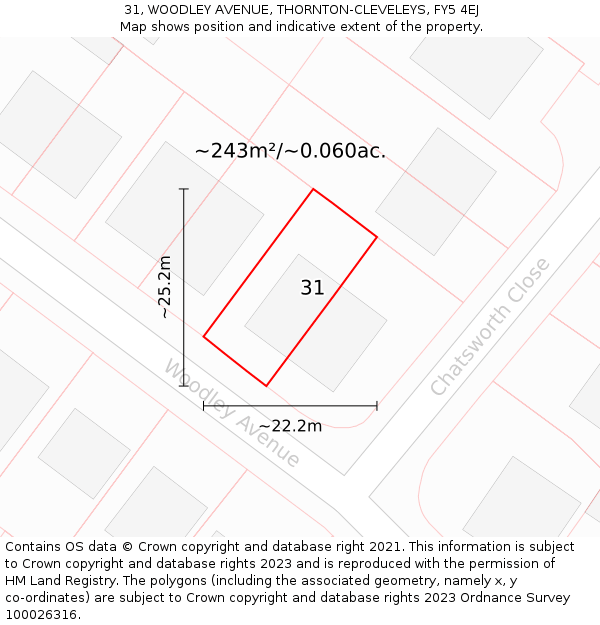 31, WOODLEY AVENUE, THORNTON-CLEVELEYS, FY5 4EJ: Plot and title map