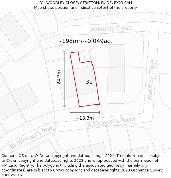 31, WOODLEY CLOSE, STRATTON, BUDE, EX23 9AH: Plot and title map