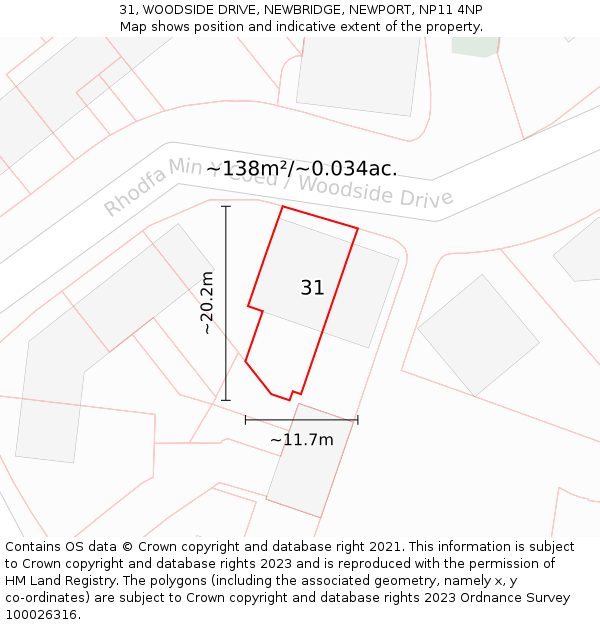 31, WOODSIDE DRIVE, NEWBRIDGE, NEWPORT, NP11 4NP: Plot and title map