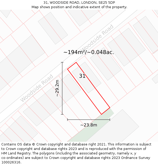 31, WOODSIDE ROAD, LONDON, SE25 5DP: Plot and title map