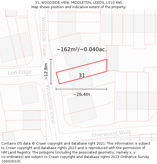 31, WOODSIDE VIEW, MIDDLETON, LEEDS, LS10 4WL: Plot and title map