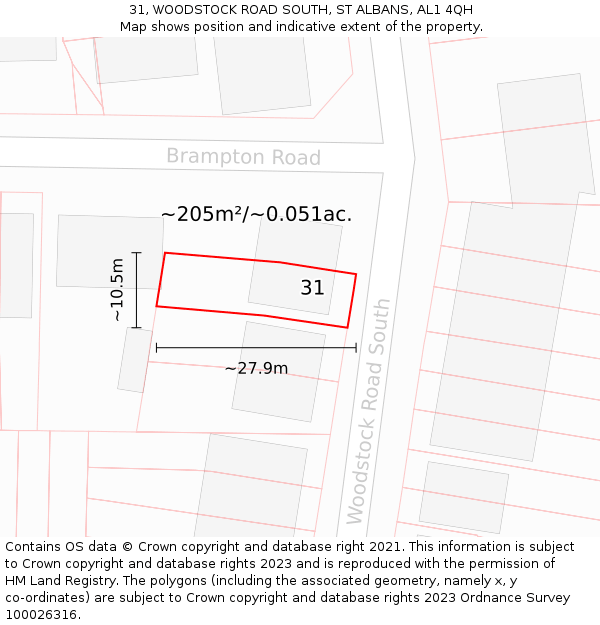 31, WOODSTOCK ROAD SOUTH, ST ALBANS, AL1 4QH: Plot and title map