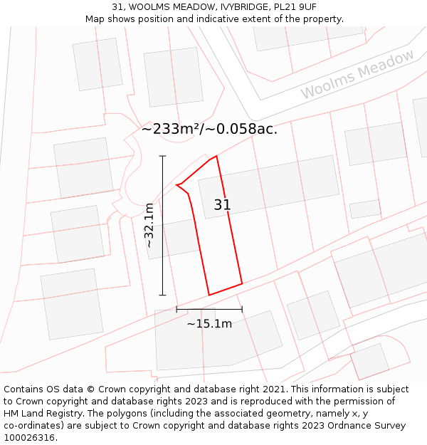 31, WOOLMS MEADOW, IVYBRIDGE, PL21 9UF: Plot and title map