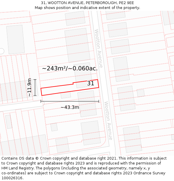 31, WOOTTON AVENUE, PETERBOROUGH, PE2 9EE: Plot and title map