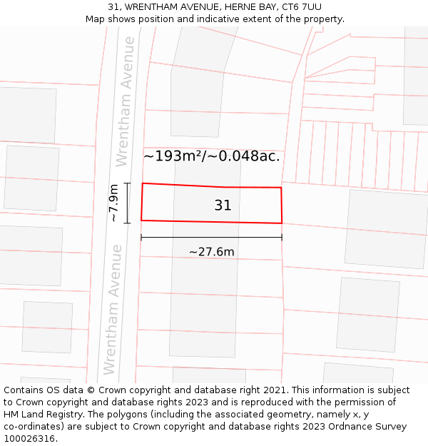 31, WRENTHAM AVENUE, HERNE BAY, CT6 7UU: Plot and title map