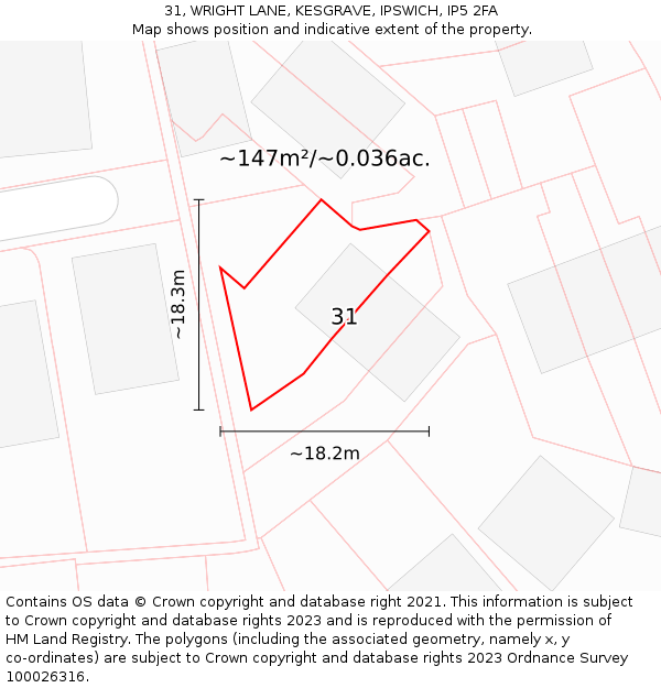 31, WRIGHT LANE, KESGRAVE, IPSWICH, IP5 2FA: Plot and title map
