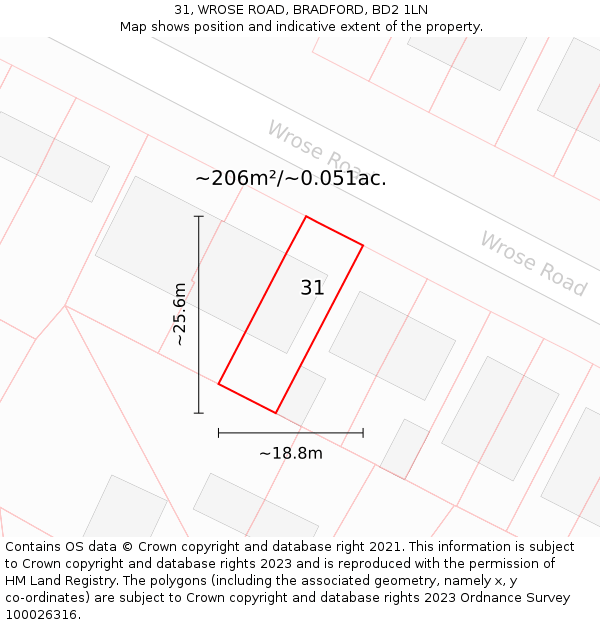 31, WROSE ROAD, BRADFORD, BD2 1LN: Plot and title map