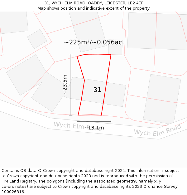 31, WYCH ELM ROAD, OADBY, LEICESTER, LE2 4EF: Plot and title map