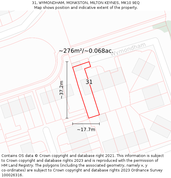 31, WYMONDHAM, MONKSTON, MILTON KEYNES, MK10 9EQ: Plot and title map