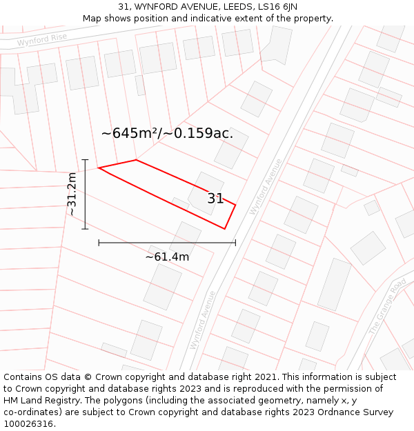 31, WYNFORD AVENUE, LEEDS, LS16 6JN: Plot and title map