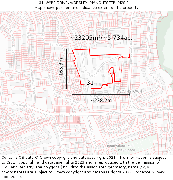 31, WYRE DRIVE, WORSLEY, MANCHESTER, M28 1HH: Plot and title map