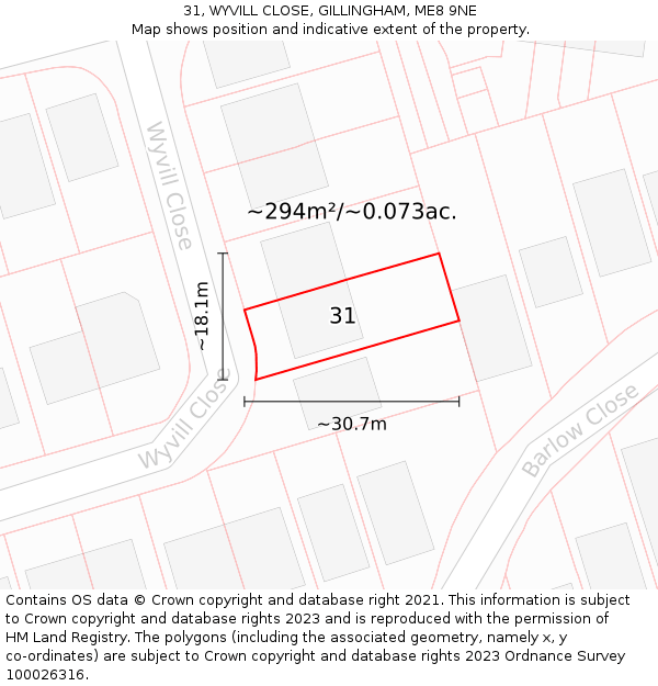 31, WYVILL CLOSE, GILLINGHAM, ME8 9NE: Plot and title map