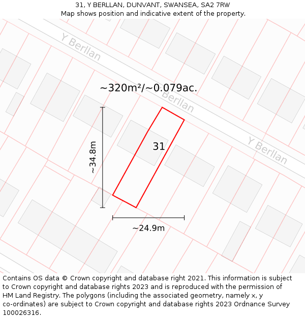 31, Y BERLLAN, DUNVANT, SWANSEA, SA2 7RW: Plot and title map