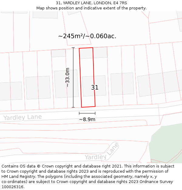 31, YARDLEY LANE, LONDON, E4 7RS: Plot and title map