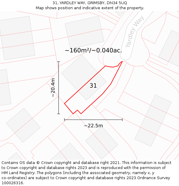 31, YARDLEY WAY, GRIMSBY, DN34 5UQ: Plot and title map