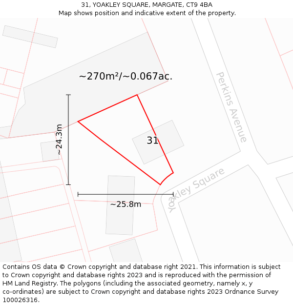 31, YOAKLEY SQUARE, MARGATE, CT9 4BA: Plot and title map