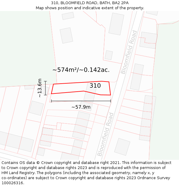 310, BLOOMFIELD ROAD, BATH, BA2 2PA: Plot and title map