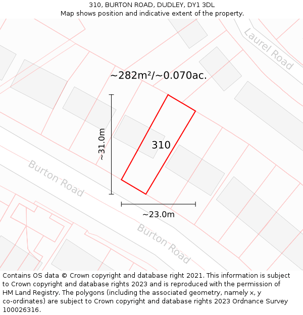 310, BURTON ROAD, DUDLEY, DY1 3DL: Plot and title map