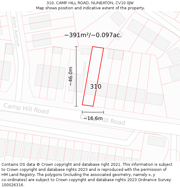310, CAMP HILL ROAD, NUNEATON, CV10 0JW: Plot and title map