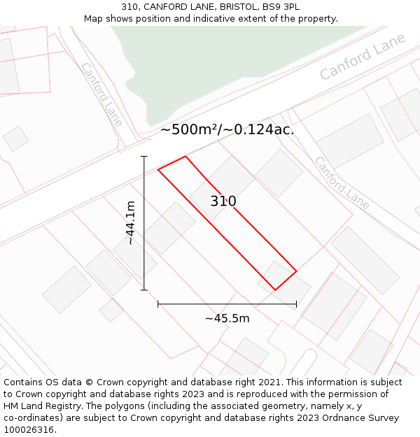 310, CANFORD LANE, BRISTOL, BS9 3PL: Plot and title map