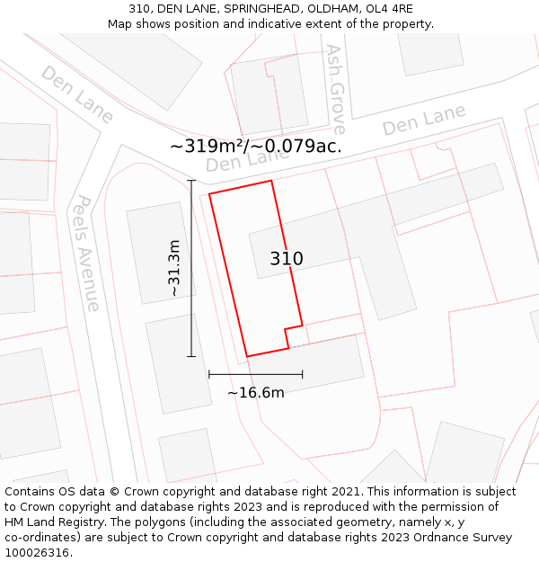 310, DEN LANE, SPRINGHEAD, OLDHAM, OL4 4RE: Plot and title map