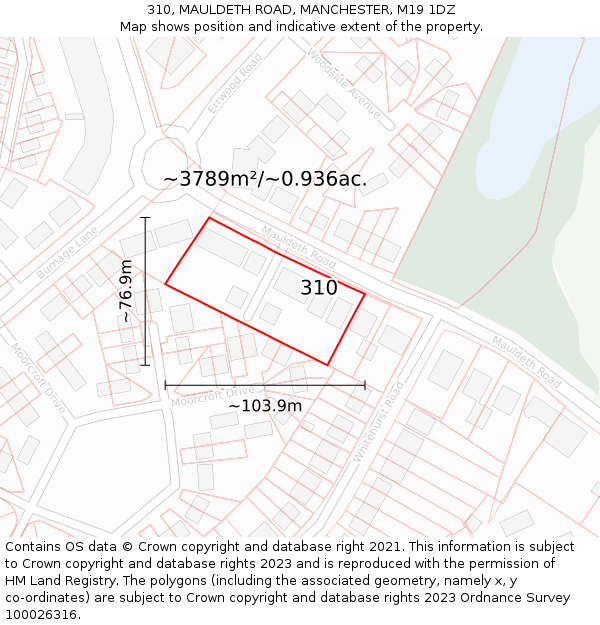 310, MAULDETH ROAD, MANCHESTER, M19 1DZ: Plot and title map