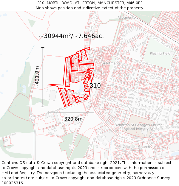 310, NORTH ROAD, ATHERTON, MANCHESTER, M46 0RF: Plot and title map