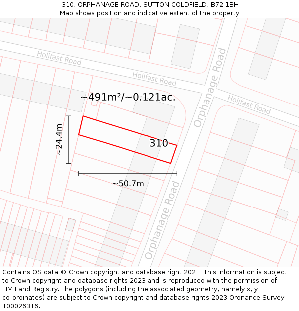 310, ORPHANAGE ROAD, SUTTON COLDFIELD, B72 1BH: Plot and title map
