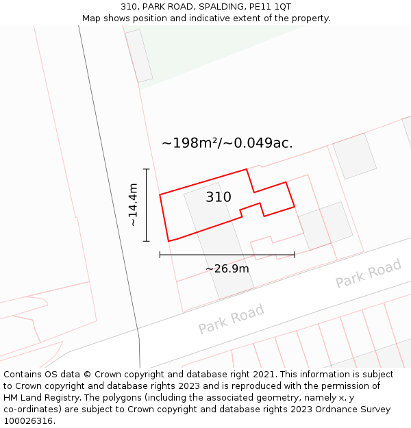 310, PARK ROAD, SPALDING, PE11 1QT: Plot and title map