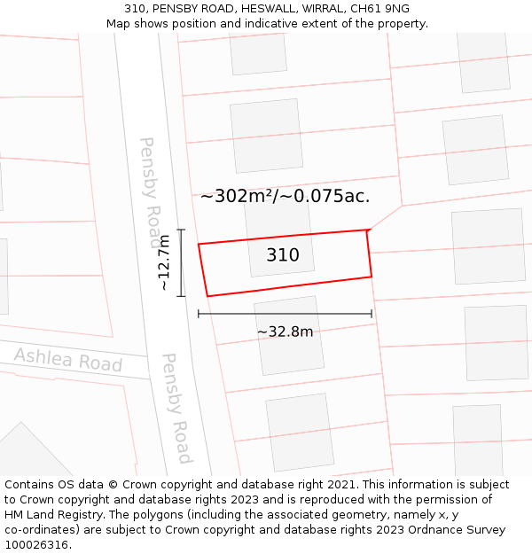 310, PENSBY ROAD, HESWALL, WIRRAL, CH61 9NG: Plot and title map