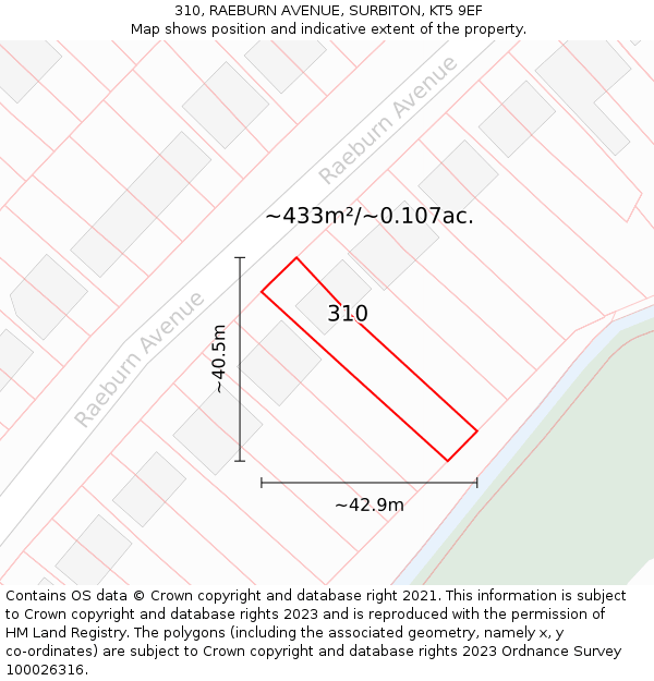 310, RAEBURN AVENUE, SURBITON, KT5 9EF: Plot and title map