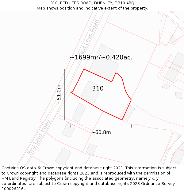 310, RED LEES ROAD, BURNLEY, BB10 4RQ: Plot and title map