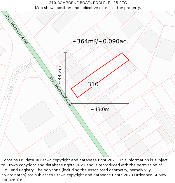 310, WIMBORNE ROAD, POOLE, BH15 3EG: Plot and title map