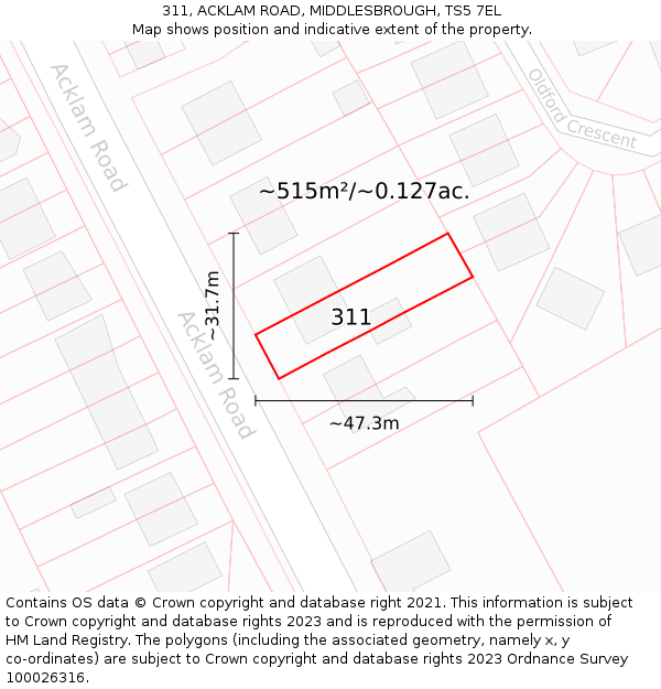 311, ACKLAM ROAD, MIDDLESBROUGH, TS5 7EL: Plot and title map