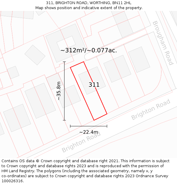 311, BRIGHTON ROAD, WORTHING, BN11 2HL: Plot and title map