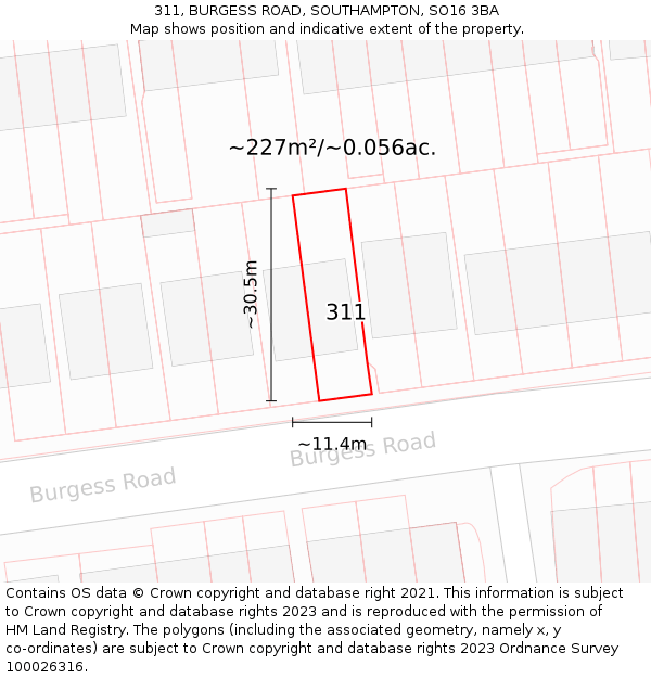311, BURGESS ROAD, SOUTHAMPTON, SO16 3BA: Plot and title map