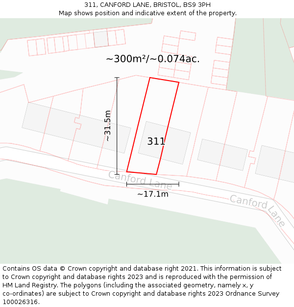 311, CANFORD LANE, BRISTOL, BS9 3PH: Plot and title map