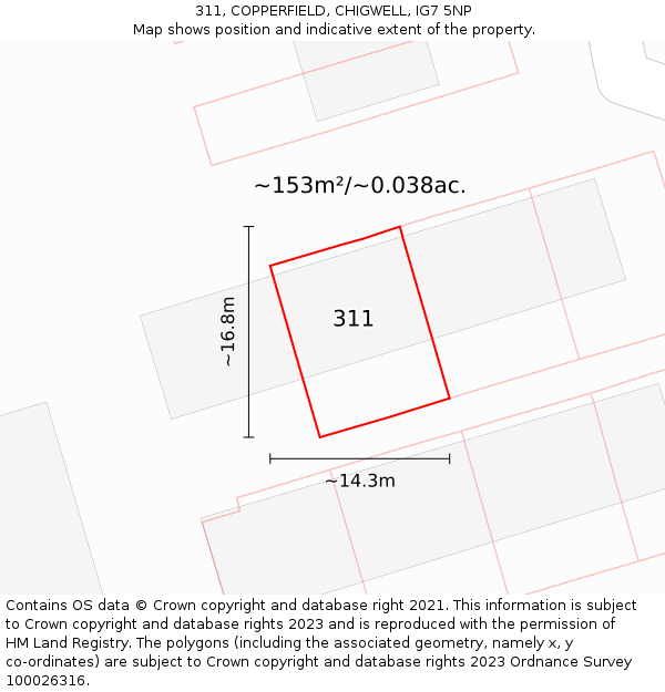 311, COPPERFIELD, CHIGWELL, IG7 5NP: Plot and title map
