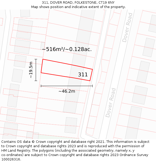 311, DOVER ROAD, FOLKESTONE, CT19 6NY: Plot and title map