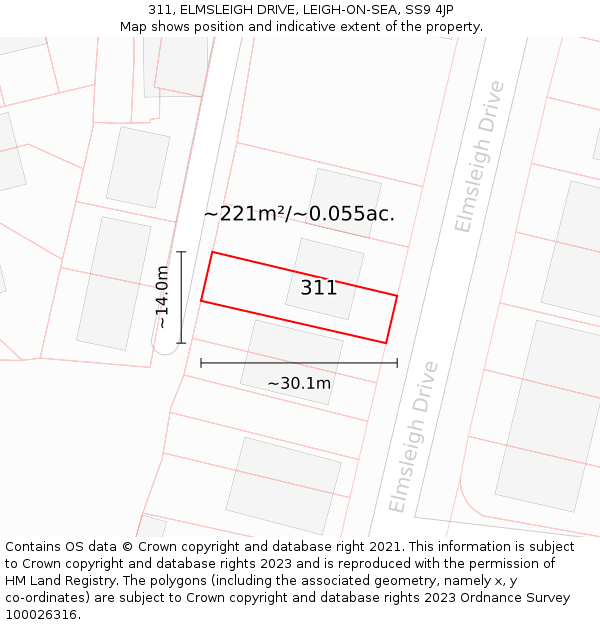 311, ELMSLEIGH DRIVE, LEIGH-ON-SEA, SS9 4JP: Plot and title map