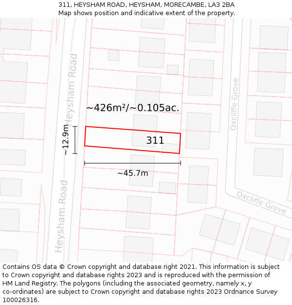 311, HEYSHAM ROAD, HEYSHAM, MORECAMBE, LA3 2BA: Plot and title map