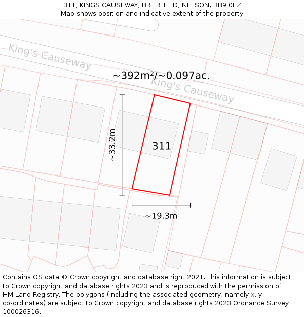 311, KINGS CAUSEWAY, BRIERFIELD, NELSON, BB9 0EZ: Plot and title map
