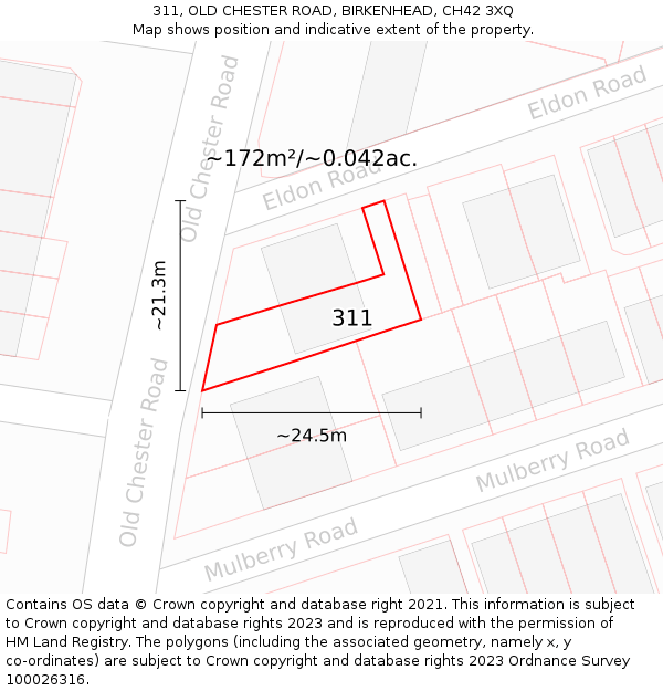 311, OLD CHESTER ROAD, BIRKENHEAD, CH42 3XQ: Plot and title map