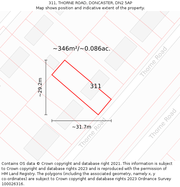311, THORNE ROAD, DONCASTER, DN2 5AP: Plot and title map
