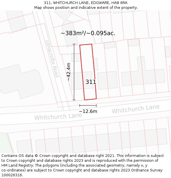 311, WHITCHURCH LANE, EDGWARE, HA8 6RA: Plot and title map