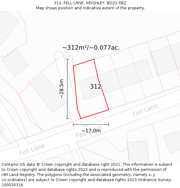 312, FELL LANE, KEIGHLEY, BD22 6BZ: Plot and title map